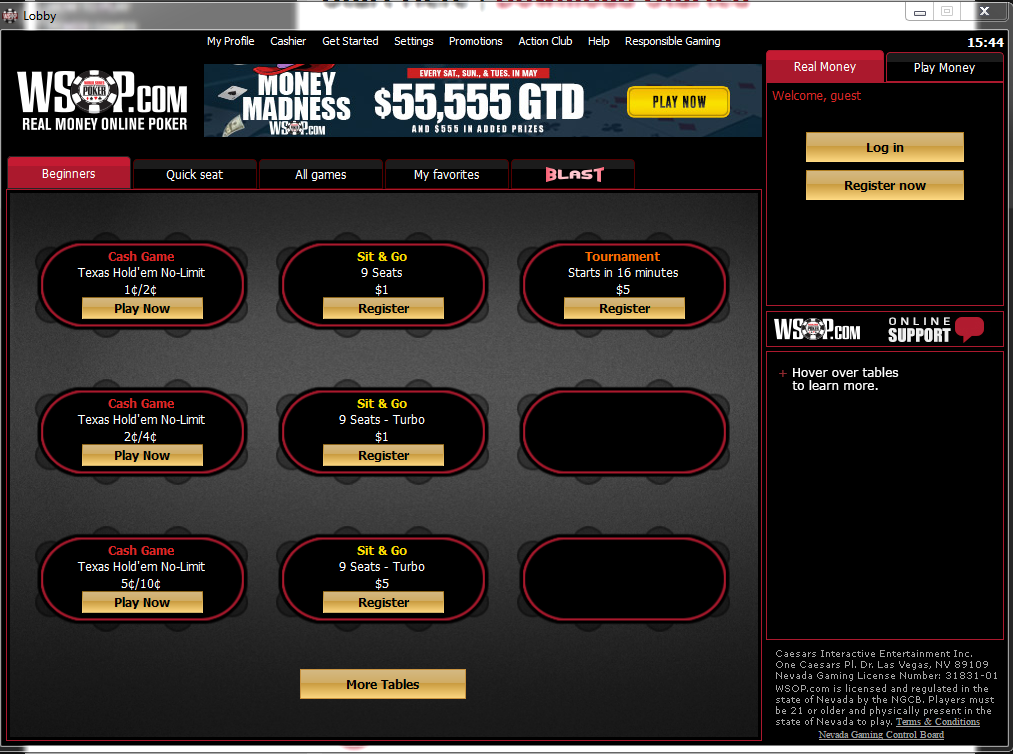 WSOP USA offers a sleek and easy-to-navigate lobby for the beginners